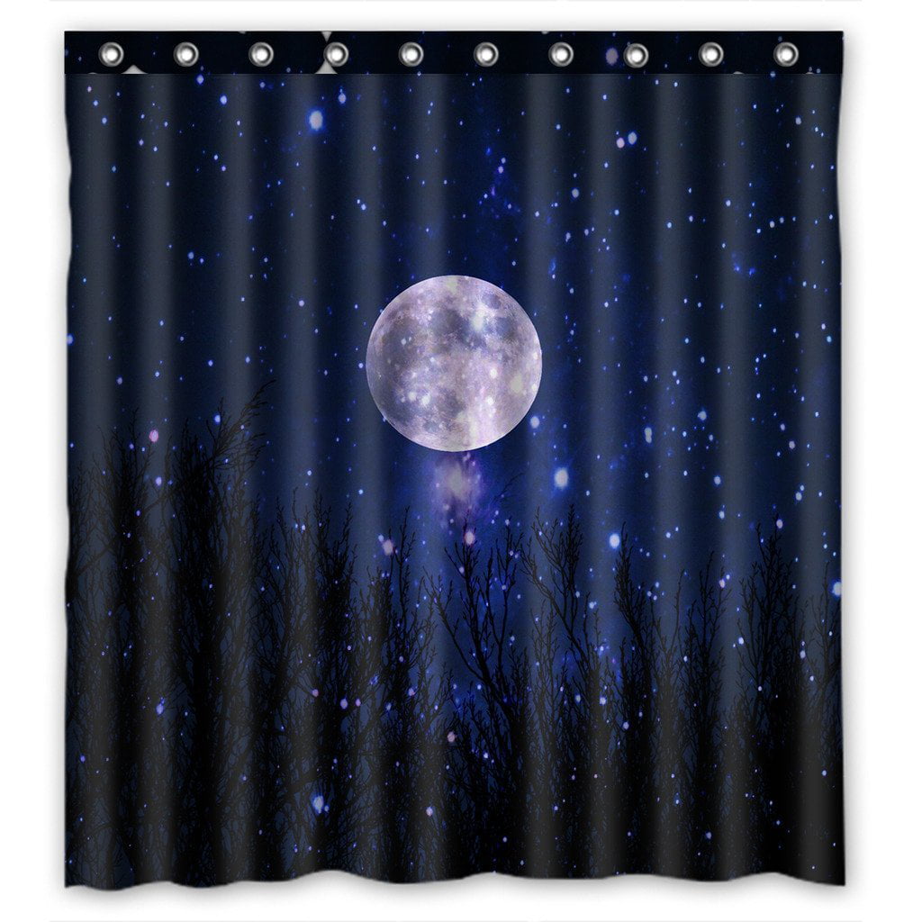 GCKG Starry Night Moon Stars Blue Sky Waterproof Polyester Shower