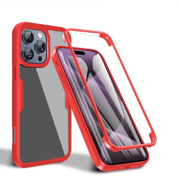 Decase Étui de Téléphone Transparent Robuste pour Apple iPhone 16 Pro Max, Protecteur d'Écran avant Intégré Pare-Chocs en Caoutchouc Antichoc pour iPhone 16 Pro Max, Rouge