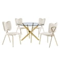 thumbnail image 1 of Round 45" x 45" 5pc Clear Glass Dinette Set with Cream Chairs, 1 of 5