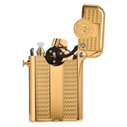 Automatic Ignition Soft-Flame Luxury Brass Kerosene Lighter,Refillable,Safety Lock,Grinding Wheel,Electroplated 18K Gold,Engraving,Gift Box,Collectible,Thorens Gen 3 Single Claw Spaced Water Ripple