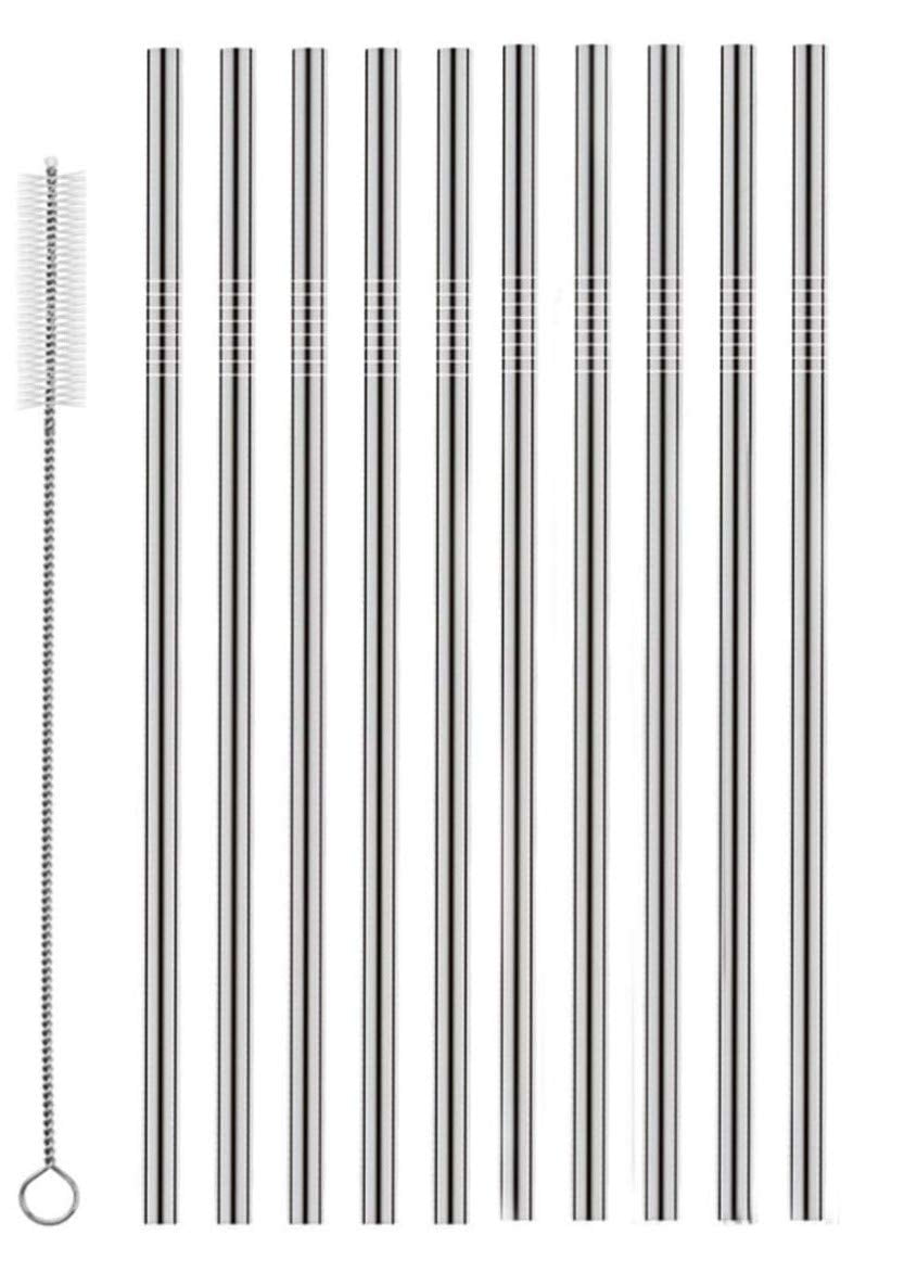 Extra Long Meta SipWell 8 Piece Set Extra Long Stainless Steel Drinking Straws 