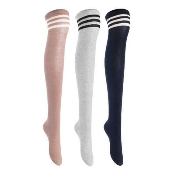 Lian LifeStyle Women's 3 Pairs Adorable Comfortable Soft Thigh High Over Knee High Cotton Socks, Size 6-9, JMYP1022 Khaki, LightGrey, Navy