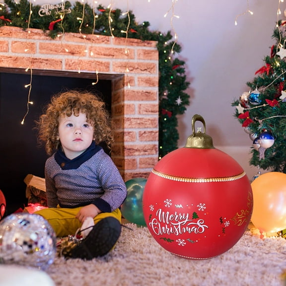 Light Up PVC Inflatable Christmas Ball,24 Inch Large Outdoor Decorated Ball Outdoor Christmas Decorations,New Years Christmas Ornaments with Light,Remote for Yard & Pool Decorations (Red) (Red) (red)