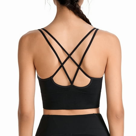 

Bodychum Criss Cross Sports Bras for Women Strappy Sports Bras High Support Padded Cross Back Bra Seamless Workout Yoga Bra Black M