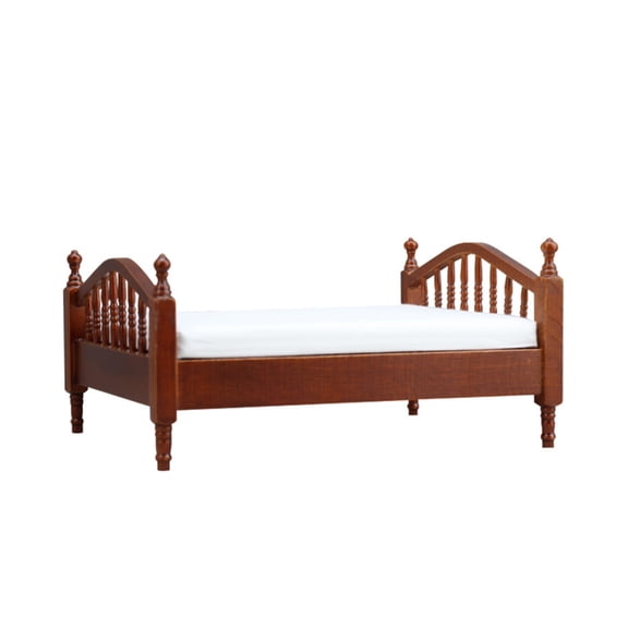 Sinyiin Classical 1/12 Doll House Furniture Wood Double Bed with Carvings And Soft Bedding for Bedroom Scene Display Decoration