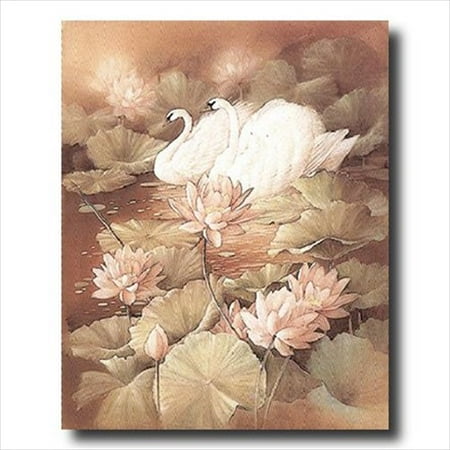 - Swans Pond Flower Exotic Bird Wall Picture Art Print