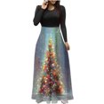 thumbnail image 1 of Robes pour Femmes 2022 Noël Col Rond Manches Longues Patchwork Imprimé Robe Longue Ligne A Robe Maxi Automne Dames, 1 of 6