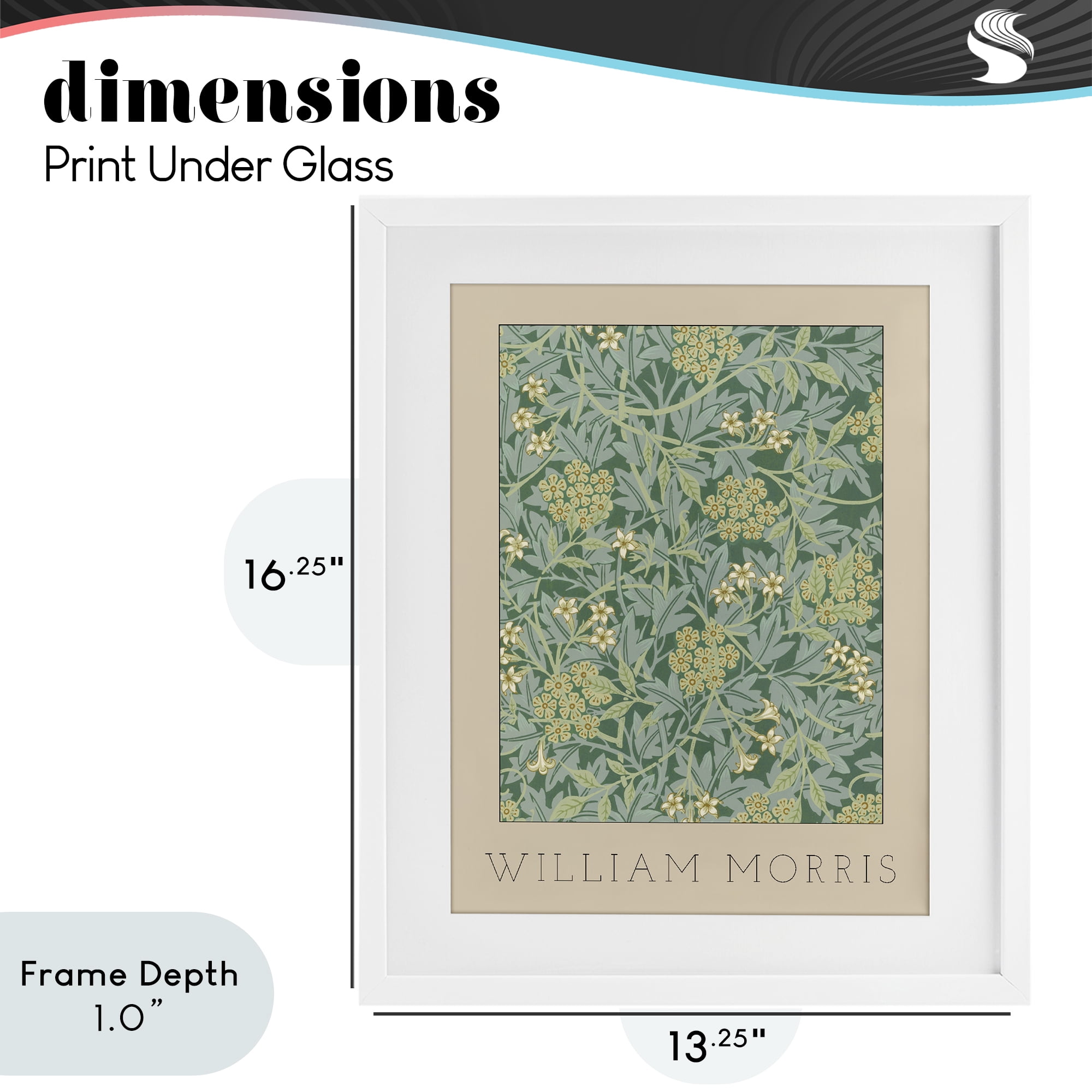 Stupell Industries William Morris Green Tones White Framed Print Under Glass, design by Lil' Rue