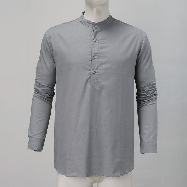 Camisas Hombre Camisetas para Man Manga de la Manga de Linaje Daily Casual Loose Top (Grey, M)