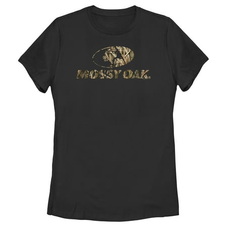 Women s Mossy Oak Grass Blades Filled Logo Graphic Tee Black Large