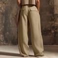 thumbnail image 5 of LEAVINGSUO Cargo Pants Women Casual Linen Wide Leg Pants with Pockets For Summer Long Pants Khaki S, 5 of 9