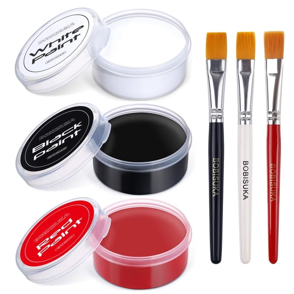 Set de pintura corporal BOBISUKA negro, blanco y rojo, 70 ml, con pinceles