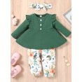 thumbnail image 2 of Seyurigaoka Baby Girls 3Pcs Outfits, Long Sleeve Button Front Rib Knit Tops+ Floral Pants+ Headband, 2 of 9