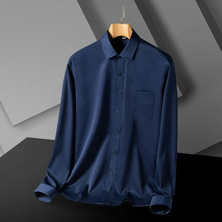 Navy Dress Shirts For Men Mens Solid Color Shirt Long Sleeve Casual Business Non Ironing Shirt Overalls