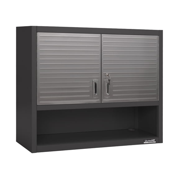 Seville Classics UltraHD® Double Door Lockable Wall Cabinet with Open Shelf, 36" W x 12" D x 30" H, Graphite