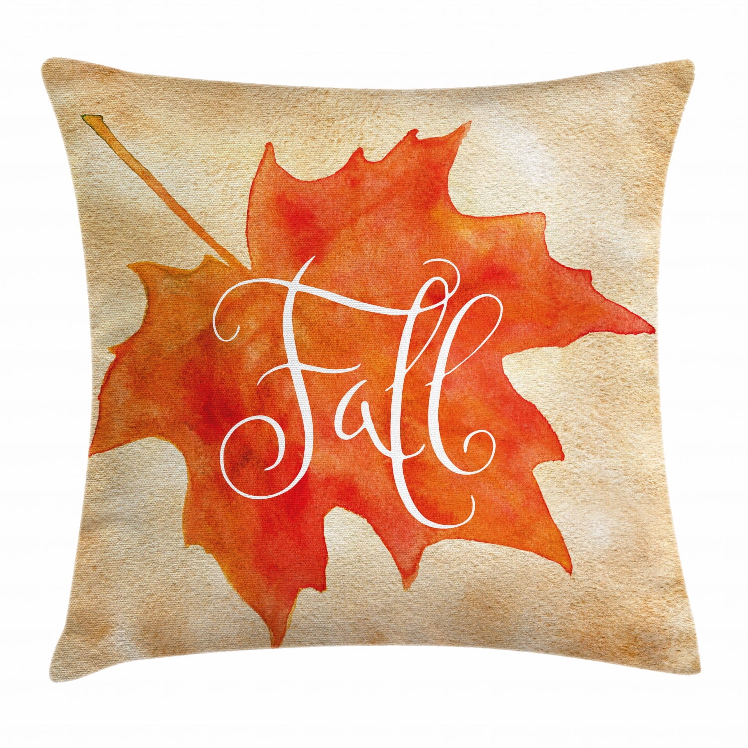 Ambesonne Fall Throw Pillow Cushion Cover Decorative Square Accent Pillow Case 16 X 16 Brown Orange Vivid Watercolor Style Maple Leaf Fall Word on Vintage Backdrop
