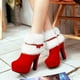 thumbnail image 3 of Zapatos de tobillo con cremallera de felpa de tacón alto de Navidad botas cortas de invierno para mujer con lazo, 3 of 8
