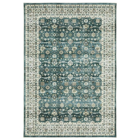 Oriental Weavers Sumter Area Rug SUM08 Washable Teal Medallion 2' X 8' Rectangle