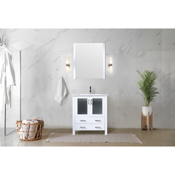 30" W X 18.25" D Bath Vanity With White Ceramic Top - Solid Wood Construction, , Scratch And Stain Surface, 1 Cabinet 2 Drawers For Industrial Bathroom 30 In. 18.25 In Top, Frame, Soft Close,