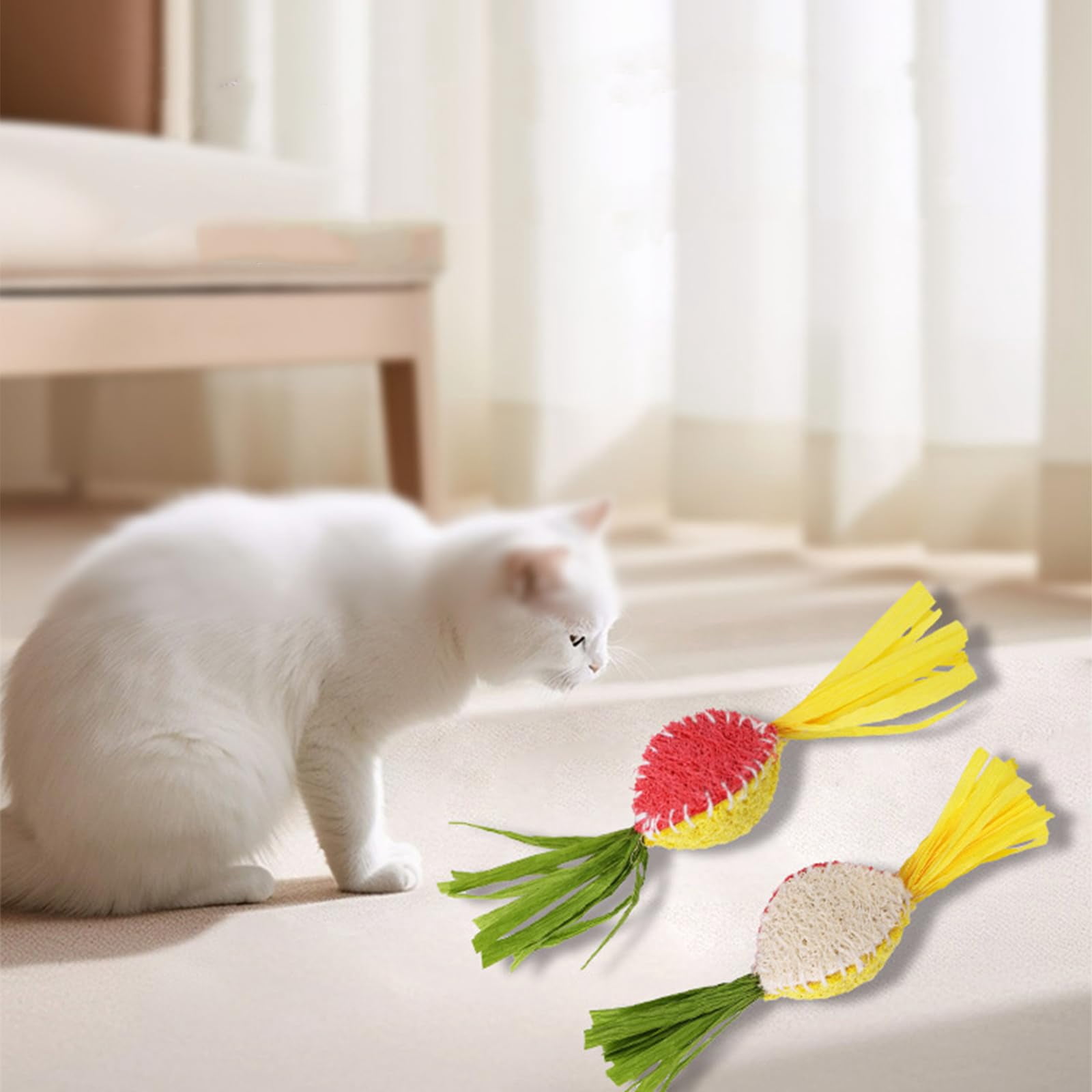 2 Pcs Natural Loofah Cat Toys Teeth Cleaning - Loofah Catnip Chew Sticks, Elastic Bouncing Chew Toy for Cats