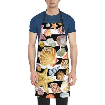 

Xecao Sea Shell Print Kitchen Cooking Aprons Waterproof Adjustable Bib Aprons with 2 Pockets for Women Men Chef