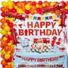 357 Pc Fire Truck Birthday (Serves 24) Firetruck Birthday Decorations With Plates, Cups, Napkins, Tablecloth, Balloons, Cake Topper And More Firefighter Decorations