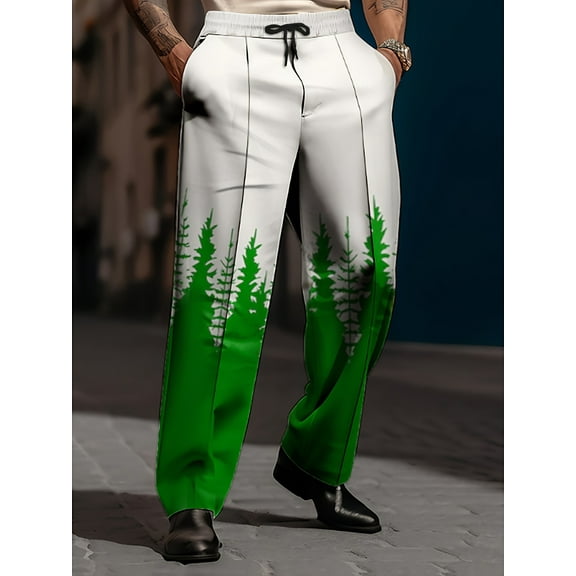 Dress Pants for Men Flat Front Festive Holiday Trousers Funny Print Suit Pants