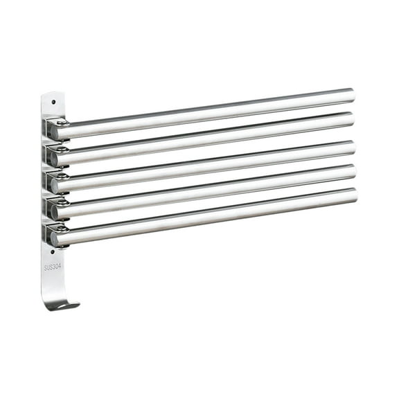 Leyfeng Swivel Out Towel Racks with Hooks 5-Bars Foldable Arms Bath Towel Hanger Wall Mount Towel Bar Stainless Steel Towel Holder Organizer for Bathroom Kitchen