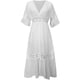 thumbnail image 2 of Qucoqpe - Vestidos de verano para mujer, vestido blanco fluido, sexy, de gasa hueca, manga corta, cuello en V, estilo bohemio, talla grande, para playa, vestido suelto para invitadas de boda, 2 of 7