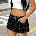 thumbnail image 2 of UAMVSH Womens Denim Skirt Stretchy Low Waist Polka Dots Print Short Skirts Side Split Casual Mini Jean Skirt with Pockets, 2 of 7