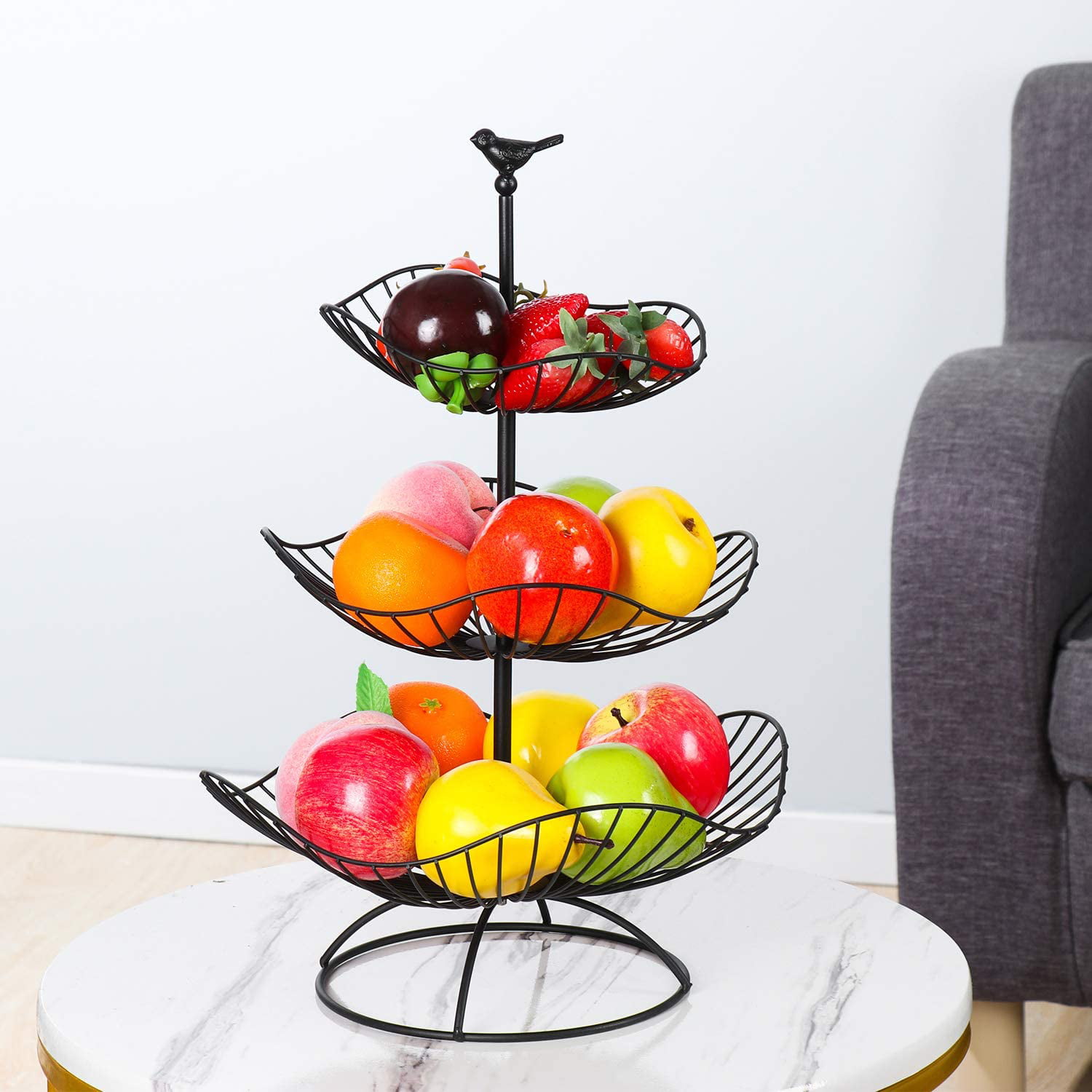 Black Household Items Thanksky 3-Tier Fruit Basket Bowl Snacks Metal Cast Iron Countertop Fruit Stand Separable Basket for Vegetables 