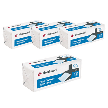 Dealmed Non-Woven Gauze Sponges - 200 Count, 4-Ply, 4x4 Inch All-Purpose Non-Sterile Gauze Pads, Highly Absorbent Dental Gauze Wound Care Product (Pack of 4)