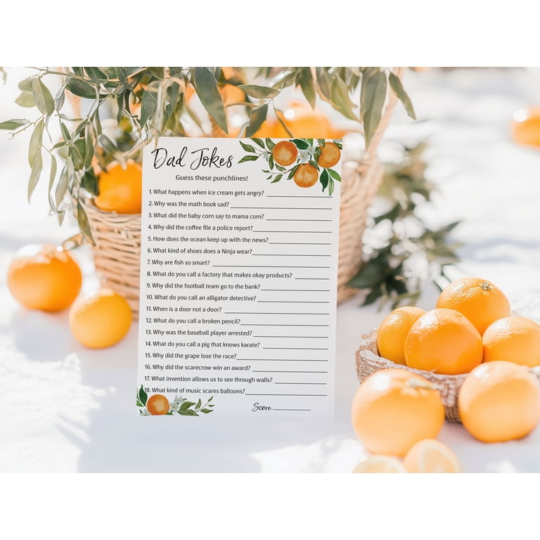 Dad Jokes Baby Shower Game – Pack Of 25 Cards, Gender Neutral, Citrus Theme – Fun For Couples & Guests