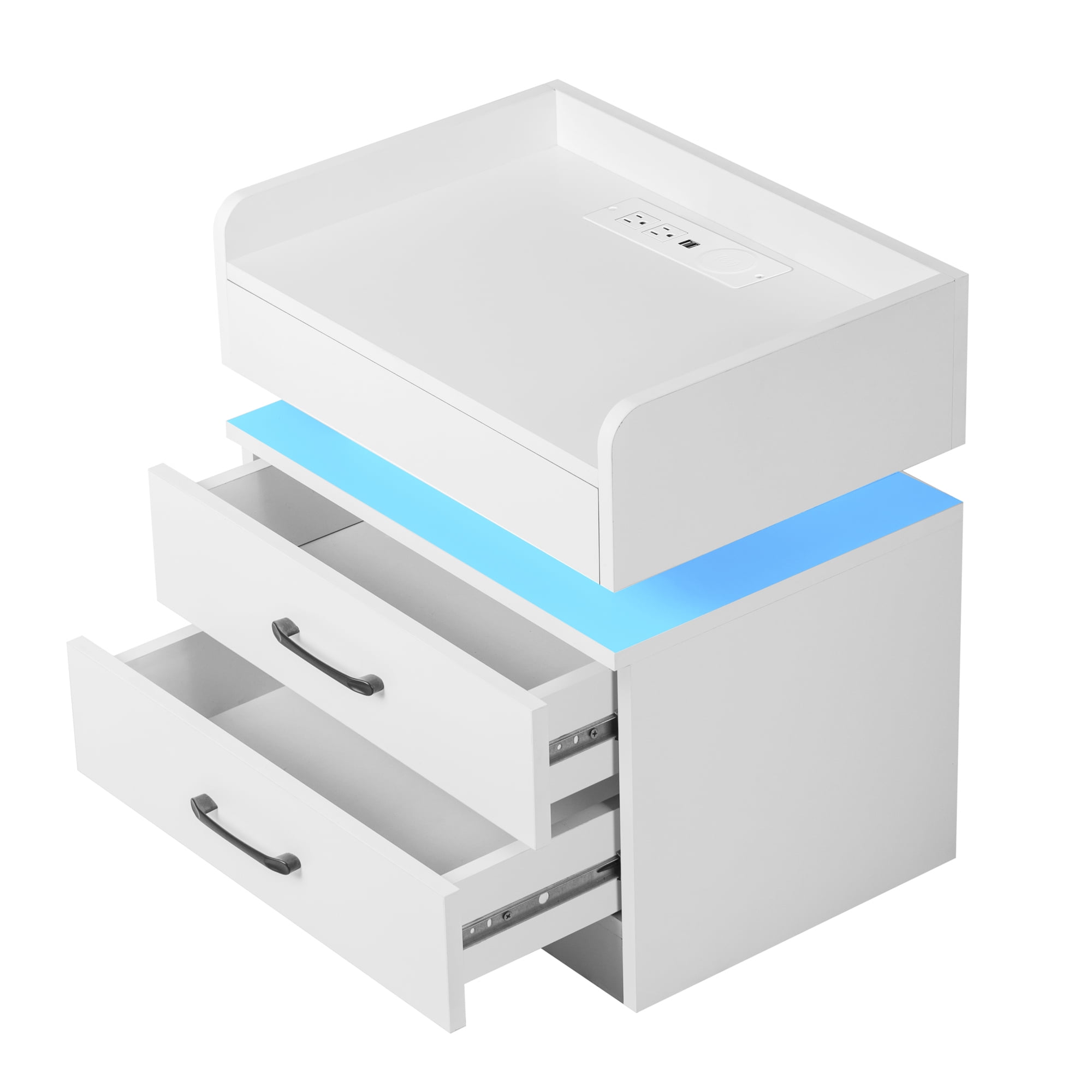 Resenkos Wireless Charging Nightstand with 2 Drawers and Remote Control LED Light, White Resenkos Wireless Charging Nightstand with 2 Drawers and Remote Control LED Light, White