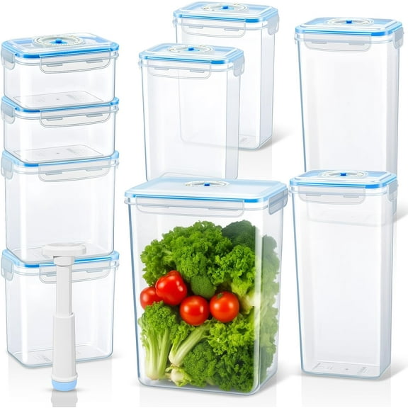 19 Pcs Vacuum Seal Food Storage Containers with Lids (9containers&9 Lids&1 Hand Vacuum Pump), Premium Airtight Food Storage, Airtight and Leak Proof