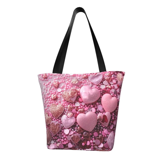 Balery Pink Glitter Heart Candy Bolsa de Hombro con Diseño, Bolsa Grande y Duradera, Bolsa Versátil para Compras