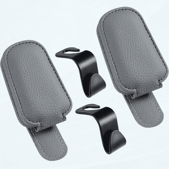 Sunglass Holder for Car Visor, 2 Pack Magnetic Leather Glasses Eyeglass Hanger Clip for Car,Visor Sunglasses Holder and Ticket Card Clip,Eyeglasses Mount for Car Visor Accessories Hooks-Gray