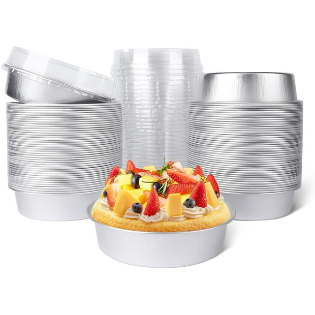 Mini Ramekins with Lids oz Disposable Aluminum Foil Cake Baking Tins Pans Creme Brulee Tart Pie Tins Silver Small Individual Round Containers Oven for Baking