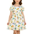 thumbnail image 2 of HAOTAGS Girls Smock Dresses Ruffled Sleeve Square Neck Prints Birthday Wedding Party Princess Dress Multicolor Size 8, 2 of 5