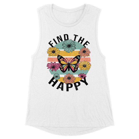 Find the Happy Butterfly Women's Muscle Tank Large White