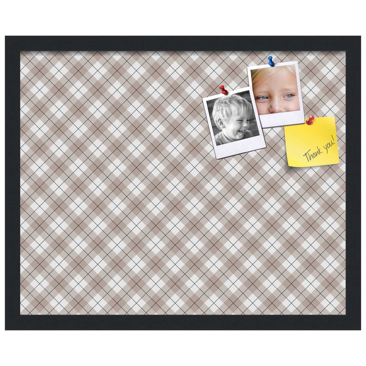 PinPix ArtToFrames 19x15 Custom Cork Bulletin Board Argyle Beige   Poster Board Has a Fabric Style Canvas Finish, Framed in Satin Black (PinPix-637)