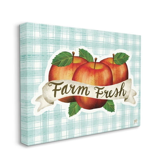 Stupell Industries Farm Fresh Red Apples over Blue Farm Plaid, 36 x 48, Designed by Jackie Quigley