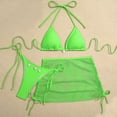 thumbnail image 2 of IYYVV Women's 3 Piece Bikini Sets Halter Top Side Tie Bottom Mesh Cover Up Skirt Swimsuit Summer Beach Bathing Suit Green S, 2 of 4