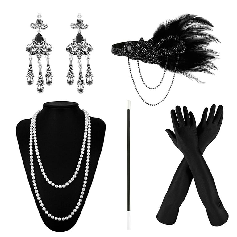 1920s Flapper Girls Accessories Set for Women Great Gatsby Costume Headband  Earrings Necklace Gloves Cigarette Holder Ladies 25 - AliExpress