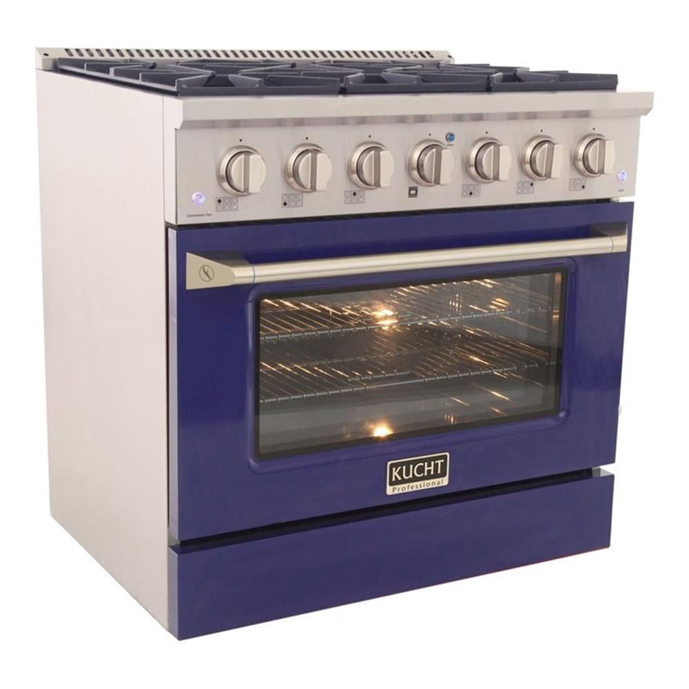 Pemberly Row 36" Stainless Steel Natural Gas Range in Blue and Silver