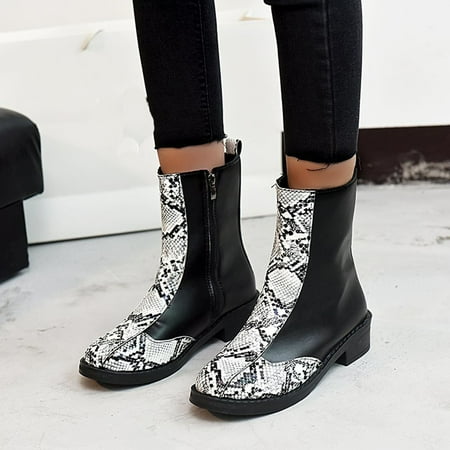 

YOTAMI Womens Shoes Women s Short Tube Plus Size Fashionable Snake Print Side Zipper Ankle Boots White