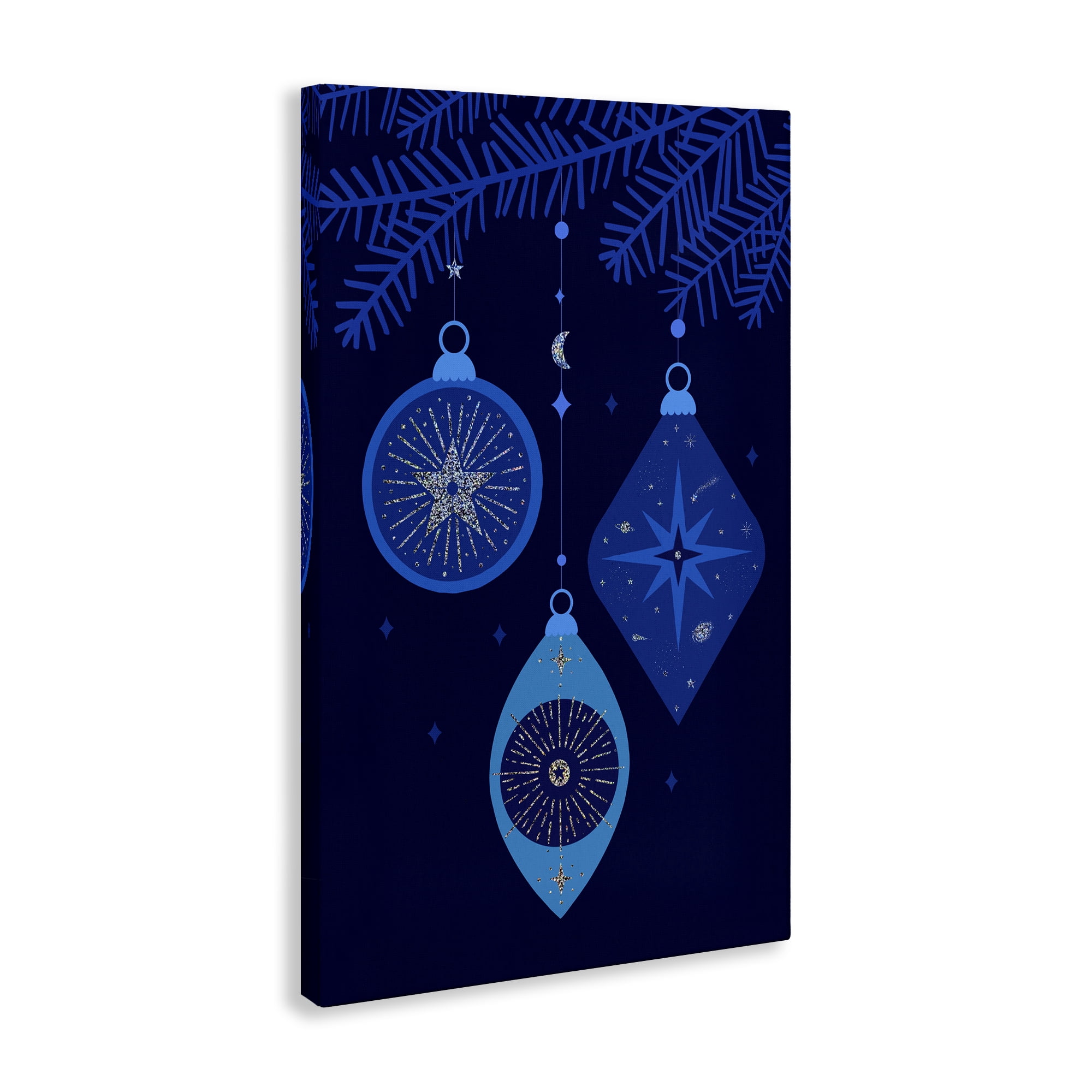 Stupell Industries Blue Hanging Ornaments Holiday Painting Gallery Wrapped Canvas Art Print Wall Art, 20 x 30