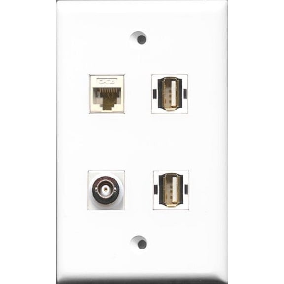 RiteAV - 2 Port USB A-A and 1 Port BNC and 1 Port Cat6 Ethernet White Wall Plate