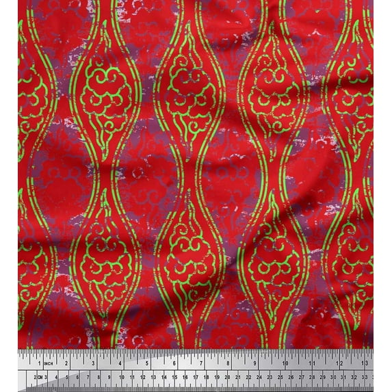 Soimoi Cotton Duck Fabric Swirl & Ogee Damask Printed Craft Fabric by the Yard 56 Inch Wide