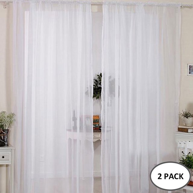 2PCS Panels Of Voile Slot Top Net Curtains Plain Window Curtain Home Decor